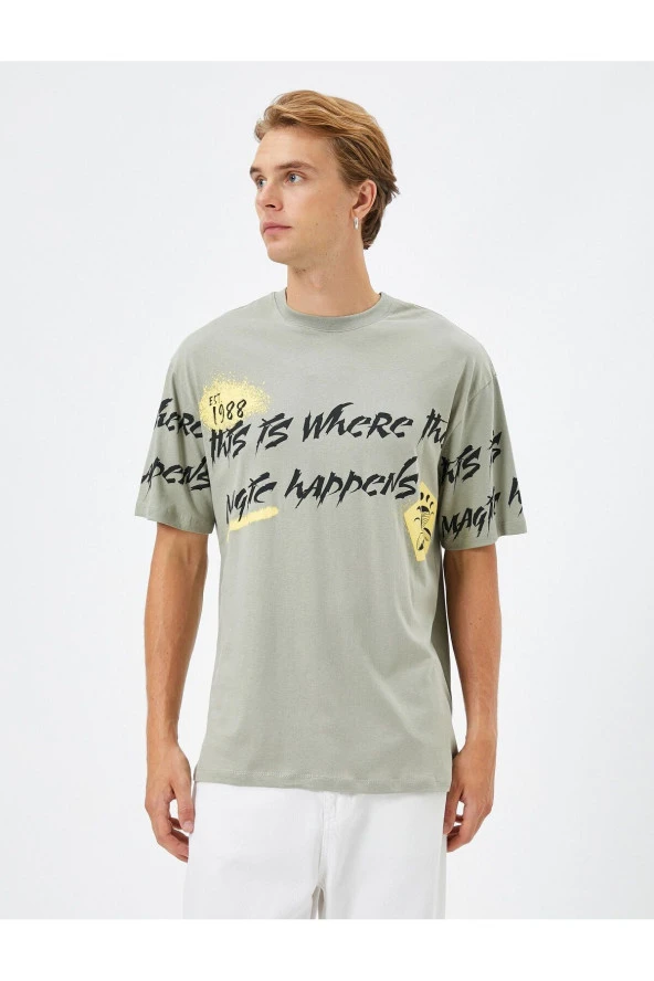 Slogan Baskılı Tişört Relax Fit Bisiklet Yaka Kısa Kollu - Resim 3