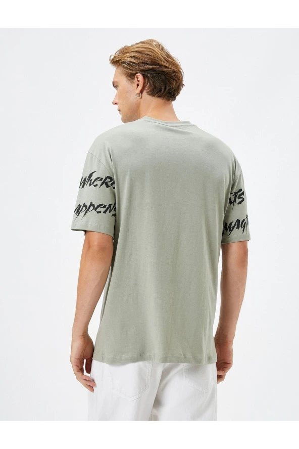 Slogan Baskılı Tişört Relax Fit Bisiklet Yaka Kısa Kollu - Resim 4