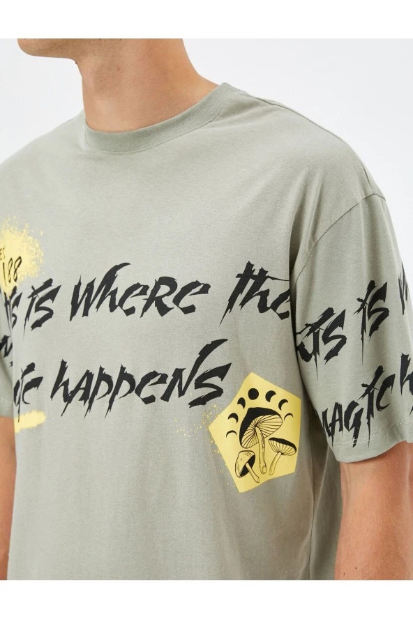 Slogan Baskılı Tişört Relax Fit Bisiklet Yaka Kısa Kollu - Resim 5