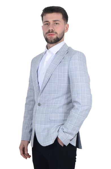 Cengiz İnler Kırlangıç Yaka Çift Düğme Çizgili Ekose Slim Fit Erkek Ceket - 2