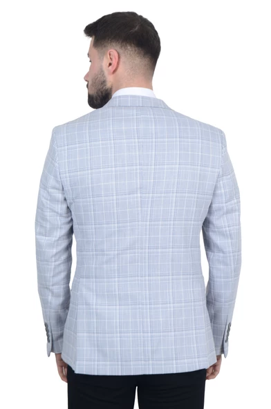 Cengiz İnler Kırlangıç Yaka Çift Düğme Çizgili Ekose Slim Fit Erkek Ceket - 4