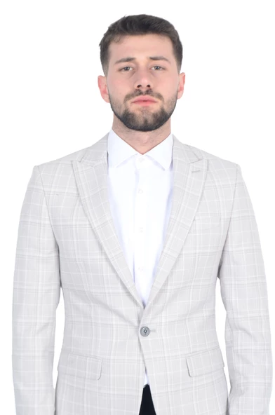 Cengiz İnler Kırlangıç Yaka Çift Düğme Çizgili Ekose Slim Fit Erkek Ceket - 10