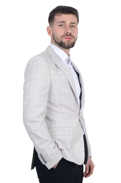 Cengiz İnler Kırlangıç Yaka Çift Düğme Çizgili Ekose Slim Fit Erkek Ceket - 8