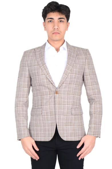 Cengiz İnler Kırlangıç Yaka Çift Düğme Çizgili Ekose Slim Fit Erkek Ceket - 12
