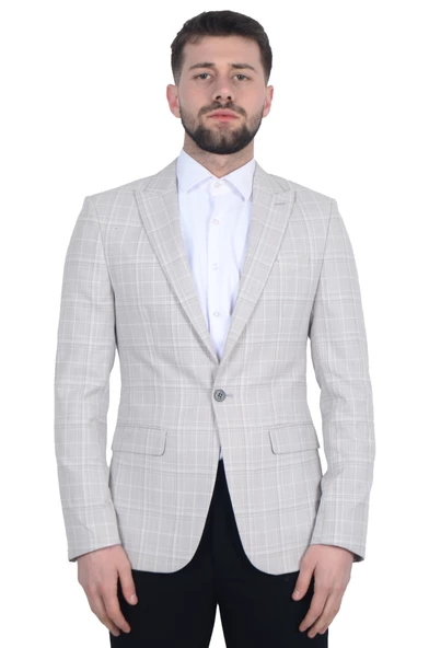 Cengiz İnler Kırlangıç Yaka Çift Düğme Çizgili Ekose Slim Fit Erkek Ceket - 6