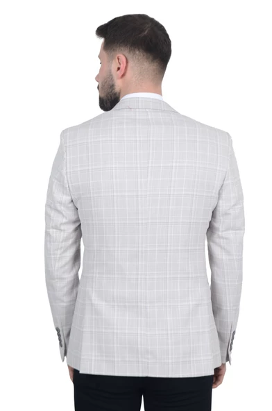 Cengiz İnler Kırlangıç Yaka Çift Düğme Çizgili Ekose Slim Fit Erkek Ceket - 9