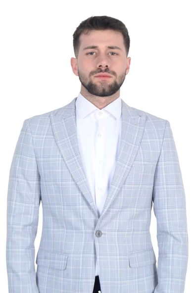 Cengiz İnler Kırlangıç Yaka Çift Düğme Çizgili Ekose Slim Fit Erkek Ceket - 5