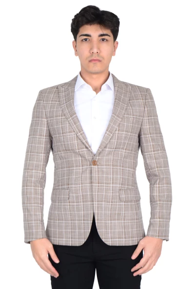 Cengiz İnler Kırlangıç Yaka Çift Düğme Çizgili Ekose Slim Fit Erkek Ceket - 11