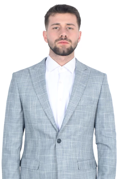 Cengiz İnler Kırlangıç Yaka Çift Düğme Ekose Slim Fit Erkek Ceket - 6