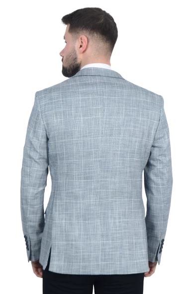 Cengiz İnler Kırlangıç Yaka Çift Düğme Ekose Slim Fit Erkek Ceket - 4