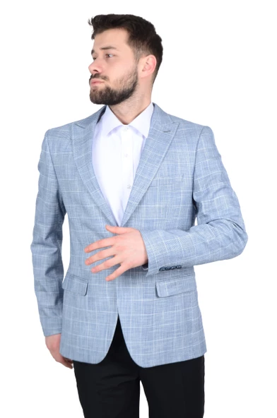 Cengiz İnler Kırlangıç Yaka Çift Düğme Ekose Slim Fit Erkek Ceket - 10