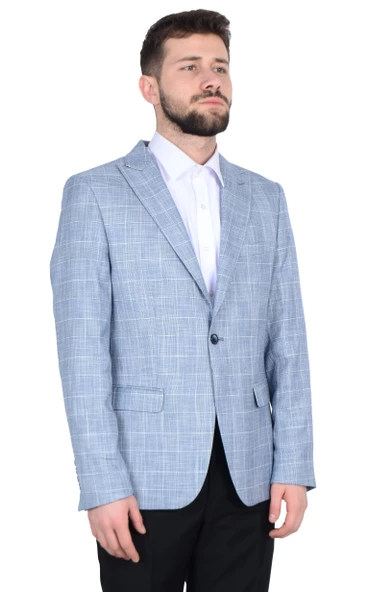 Cengiz İnler Kırlangıç Yaka Çift Düğme Ekose Slim Fit Erkek Ceket - 7