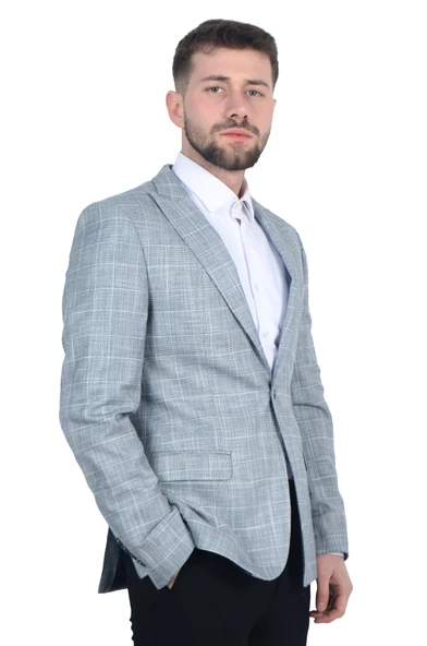 Cengiz İnler Kırlangıç Yaka Çift Düğme Ekose Slim Fit Erkek Ceket - 3