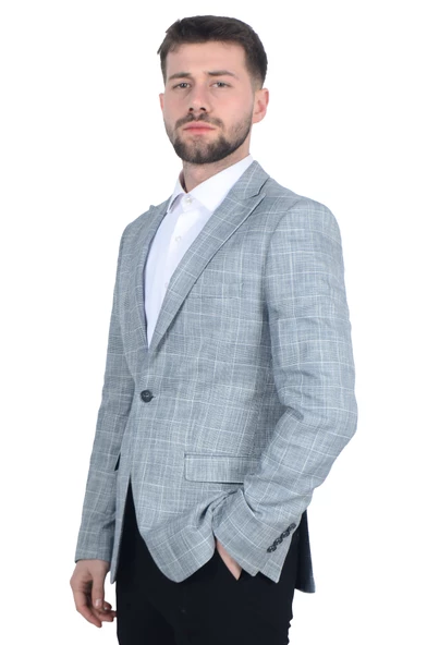 Cengiz İnler Kırlangıç Yaka Çift Düğme Ekose Slim Fit Erkek Ceket - 2