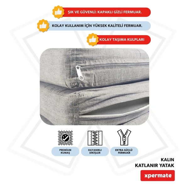 Xpermate Katlanır Yatak Yer Yatağı  Katlanır Sünger Yatak Misafir Yatağı 70X180X6 Gri - 4