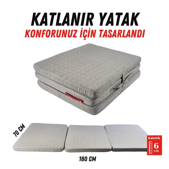 Xpermate Katlanır Yatak Yer Yatağı  Katlanır Sünger Yatak Misafir Yatağı 70X180X6 Gri