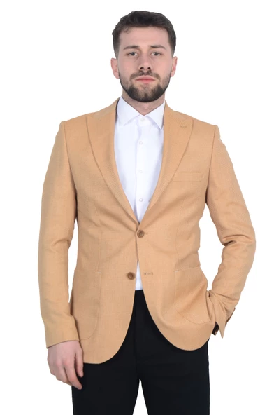 Cengiz İnler Kendinden Desenli Kırlangıç Yaka Torba Cepli Slim Fit Erkek Ceket - Resim 2