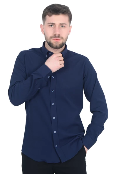 Cengiz İnler Düğmeli Yaka Erkek Gofre Gömlek - 7