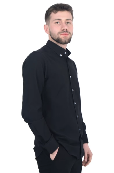 Cengiz İnler Düğmeli Yaka Erkek Gofre Gömlek - 2