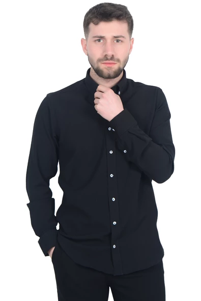 Cengiz İnler Düğmeli Yaka Erkek Gofre Gömlek - 3