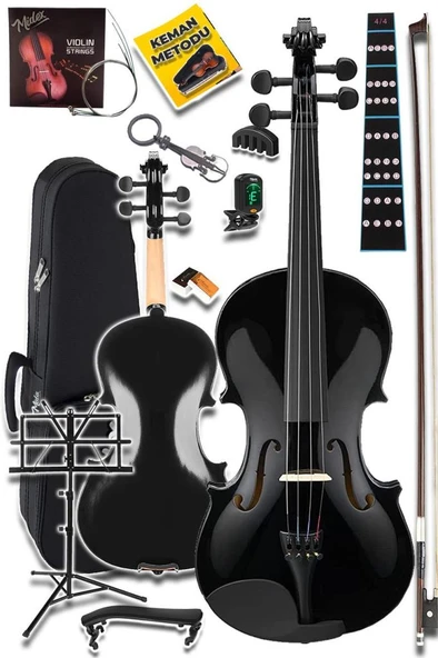 Midex HGA44BK-NTYS Full Siyah Set Keman 4/4 (Nota Sehpası Yastık Tuner Softcase Arşe) - Resim 2