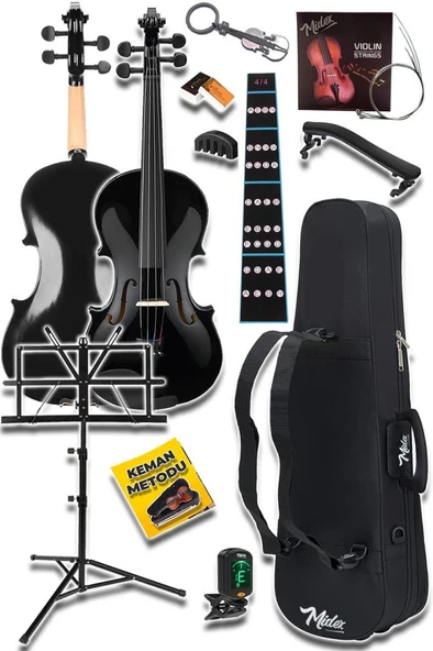 Midex HGA44BK-NTYS Full Siyah Set Keman 4/4 (Nota Sehpası Yastık Tuner Softcase Arşe) - Resim 4