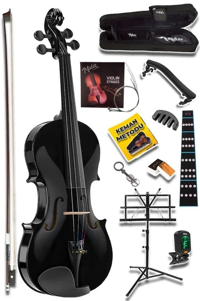 Midex HGA44BK-NTYS Full Siyah Set Keman 4/4 (Nota Sehpası Yastık Tuner Softcase Arşe) ürün görseli 1