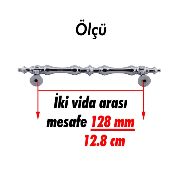 Şehzade Kulp Mobilya Mutfak Dolabı Çekmece Dolap Kulpları Kapak Kulpu Kulbu Krom 128 mm Metal - Resim 2