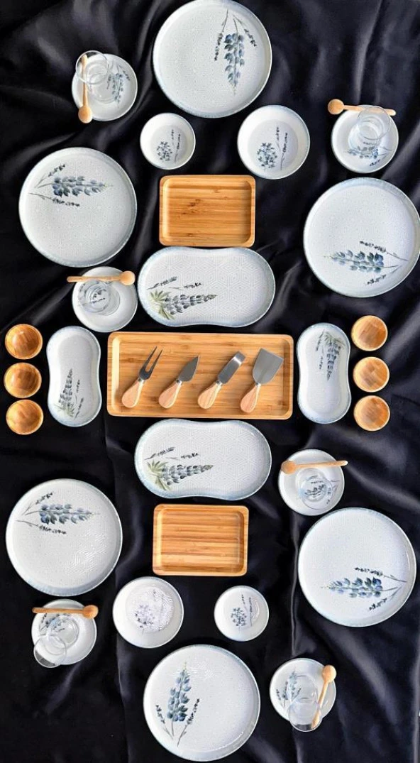 Atbyhome 45 Parça Porselen - Bambu Kahvaltı Takımı - Lüx Kahvaltılık Sunum Seti