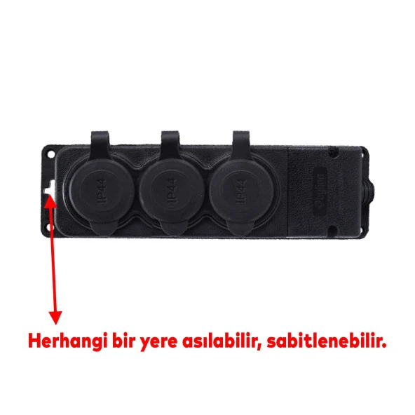 Uzatma Monofaze Kauçuklu Bahçe Çoğaltıcı Dış Mekan Korunaklı Priz Kapaklı Siyah Grup 3'lü - 3