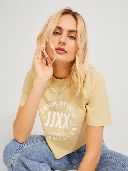 JJXX Jack Jones Bayan Bisiklet Yaka Baskılı Kadın Tişört 12200326 - 3