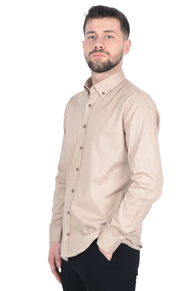 Cengiz İnler Gabardin Yıkamalı Yaka Düğmeli Slimfit Erkek Gömlek - 10