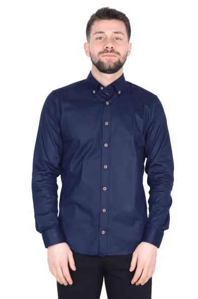 Cengiz İnler Gabardin Yıkamalı Yaka Düğmeli Slimfit Erkek Gömlek