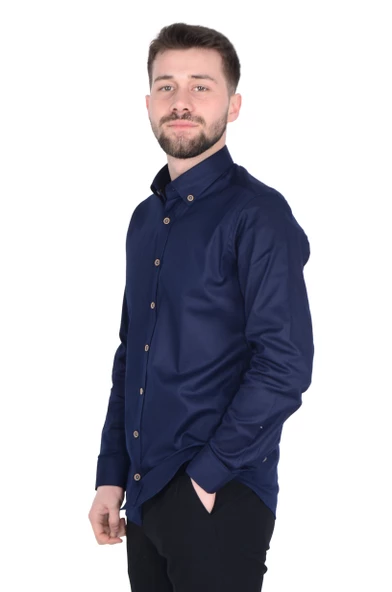 Cengiz İnler Gabardin Yıkamalı Yaka Düğmeli Slimfit Erkek Gömlek - 2
