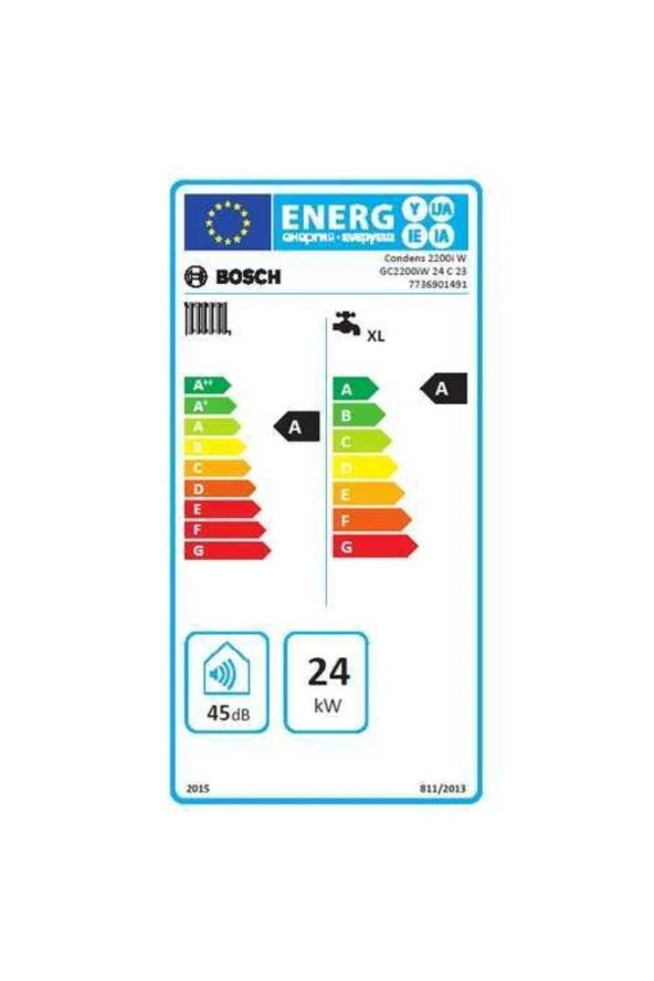 Condens 2200i W (erp) 24kw Yoğuşmalı Kombi Isıtmada 24 Kw (20.636 Kcal/h), Kullanım Suyunda 25 - 3