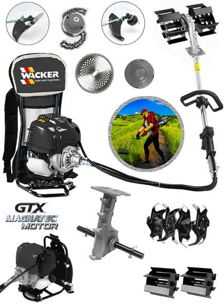 Wacker Pro Germany Prof Black Seri Arazi Seti 20 Hp Sırt Tırpan Toprak Eşeleme Akrobat Çapa Aparatı - 2