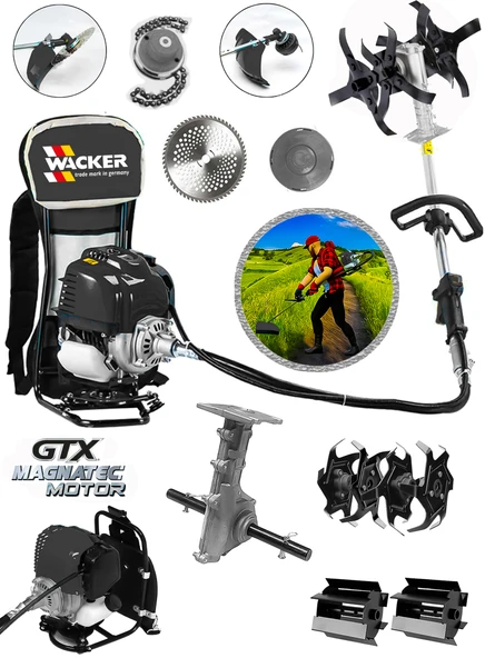 Wacker Pro Germany Prof Black Seri Arazi Seti 20 Hp Sırt Tırpan Toprak Eşeleme Akrobat Çapa Aparatı