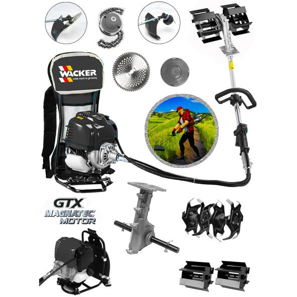 Wacker Pro Germany V9 Seri Bahçe Seti 20 Hp Sırt Tırpan + Akrobat Çapa Aparatı + Toprak Eşeleme Aparatı - 2