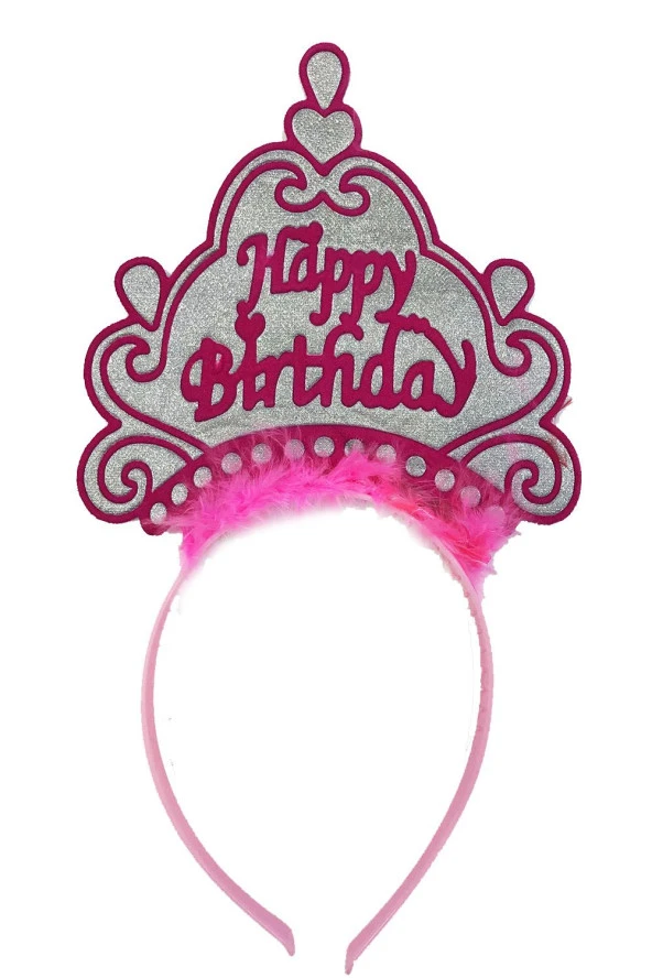 Happy Birthday Neon Pembe Renk Doğum Günü Tacı 24x15 cm