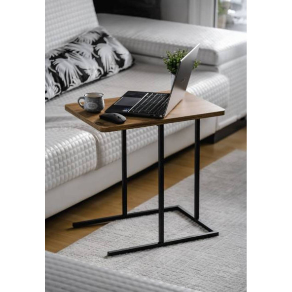 DEKORATİF METAL YAN SEHPA AHŞAP RAFLI KOLTUK YANI SERVİS SEHPASI ÇOK AMAÇLI ZİGON C SEHPA - 2