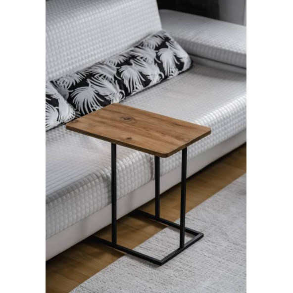 DEKORATİF METAL YAN SEHPA AHŞAP RAFLI KOLTUK YANI SERVİS SEHPASI ÇOK AMAÇLI ZİGON C SEHPA - 3