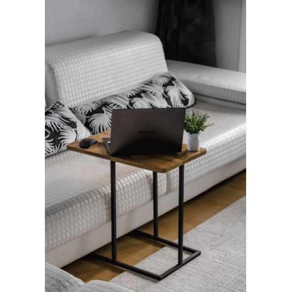 DEKORATİF METAL YAN SEHPA AHŞAP RAFLI KOLTUK YANI SERVİS SEHPASI ÇOK AMAÇLI ZİGON C SEHPA - 5