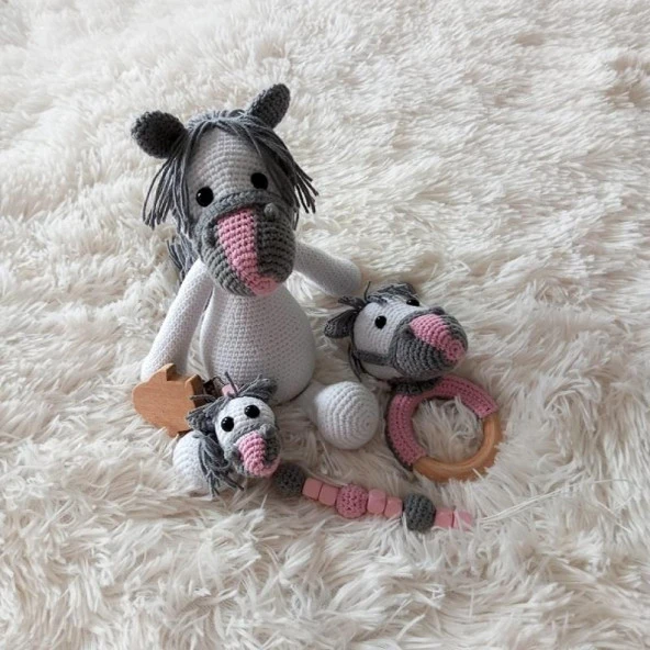Şirin At Seti Yeni Doğan Takımı Amigurumi Organik Oyuncak - 1