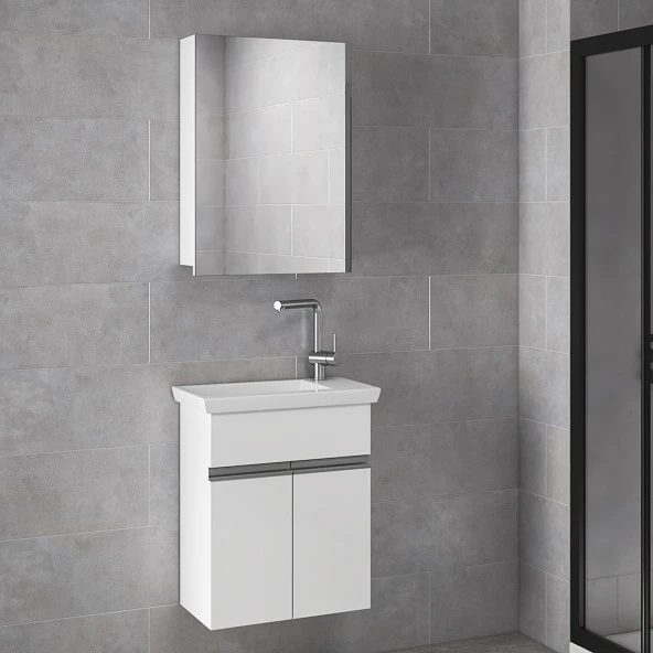 Alfa Banyo Miniço Ebeveyn-b 50 X 32 Cm Ayna Dolaplı MDF Banyo Dolabı Takımı