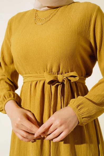 Bürümcük Kat Kat Elbise Hardal - Resim 4