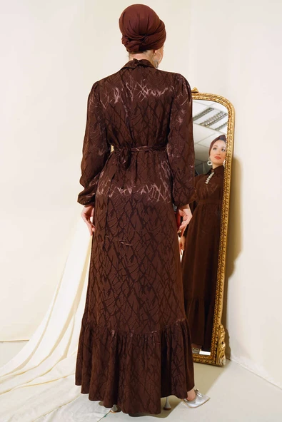 Taş Detaylı Elbise Kahve - Resim 3