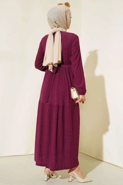 Bürümcük Kat Kat Elbise Mürdüm - Resim 3