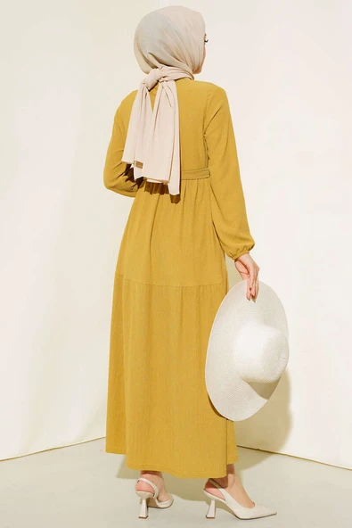 Bürümcük Kat Kat Elbise Hardal - Resim 3