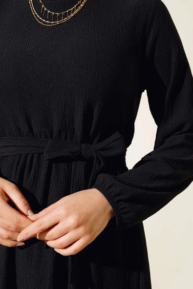 Bürümcük Kat Kat Elbise Siyah - 4