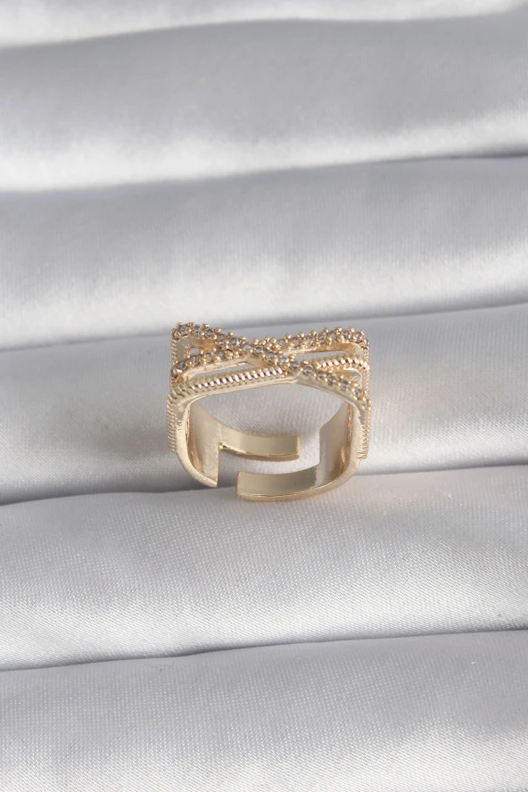 Pirinç Gold Renk Zirkon Taş Detay Kadın Yüzük - TJ-BYK3027 ürün görseli 1